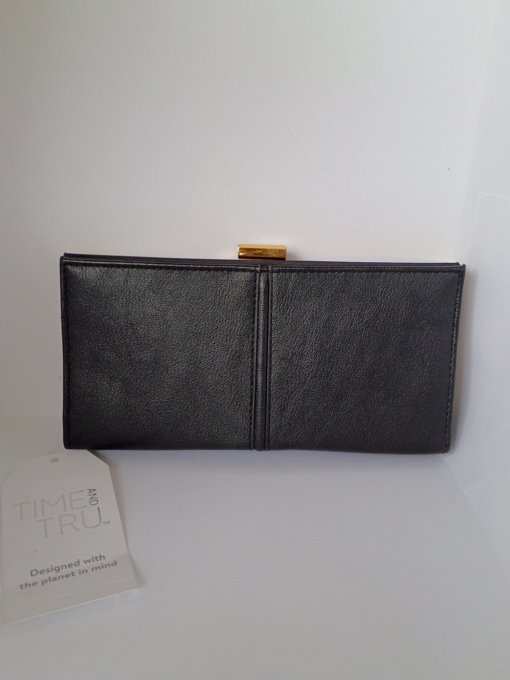 Time and Tru Black Style Clutch Wallet with Gold Accent